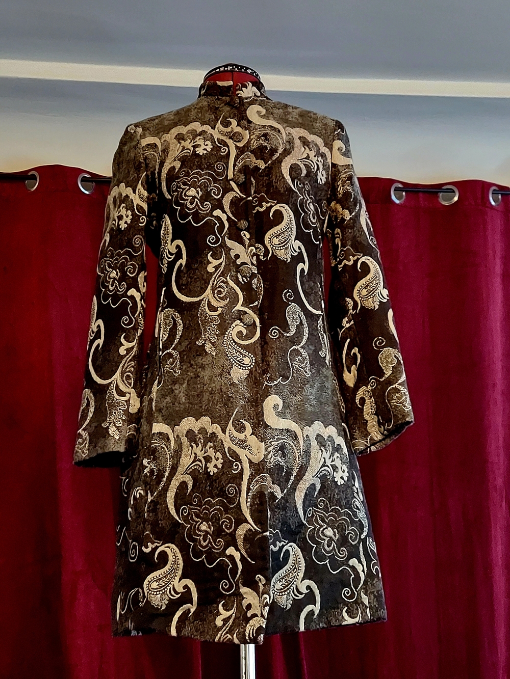 Moksha Magical Black/Ivory 100% Wool Button-Front Coat - Sz S